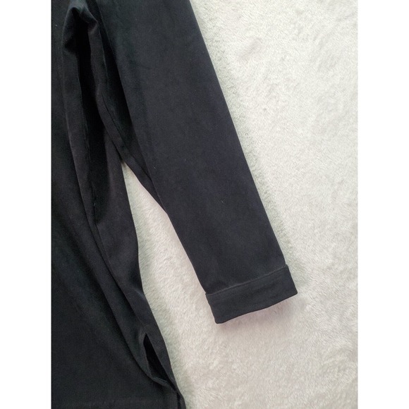 Kathy Ireland Shacket Women 1X Black Velour Long Sleeve Slit Collar Button Front - Picture 4 of 10